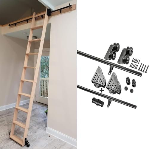 Rollleiter-Hardware-Bibliothek, Schiebeleiter-Hardware-Kit, Mobile Leiterschiene für Zuhause/Innenbereich/Dachboden (ohne Leiter), verschiebbare Verlängerungsschiene + Bodenrollen