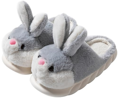 Zapatillas para hombre y mujer Zapatillas de conejo animal Cómodas zapatillas de invierno de felpa para el hogar (Grey, Adulto, Mujer, 44, Números (rango), Sistema tallas calzado EU, 45, Estrecho)
