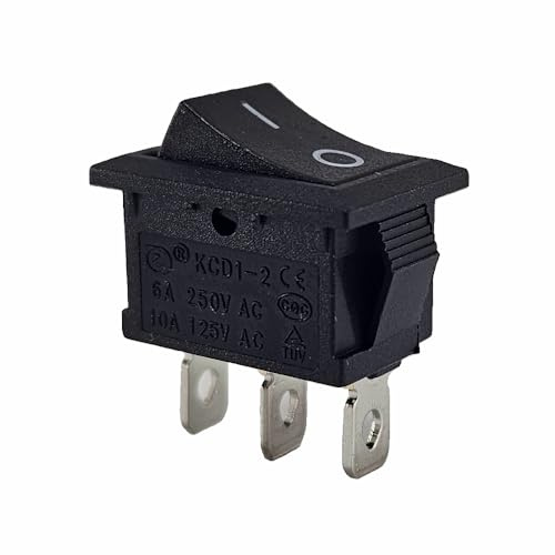 Mini-Wippenschalter 19 x 13 mm, Umschalter, Kippschalter, Geräteschalter, 250V 6A 125V 10A AC, 12V 20A DC, KCD1 (6V 9V 12V 24V 125V AC/DC) schwarz rechteckig, 3 Polig EIN/EIN