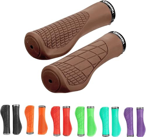 CROSSSELL MTB Bike Grips Lock-On – Ergonomic Non-Slip Bicycle Handlebar Grips, Shock Absorbing Rubber Handle Grips for Mountain Bike Cycling (Brown)