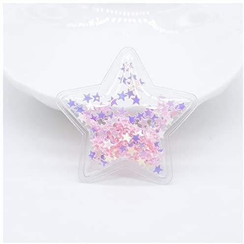 FEVKFTXF Bügelflicken 32 stücke 36mm Glitter Stern transparente Kunststoff füllung Pailletten appliquen for DIY. Headwear Hair Clips Bow Decor Accessoire Patches Flicken Zum Aufbügeln(Pink)