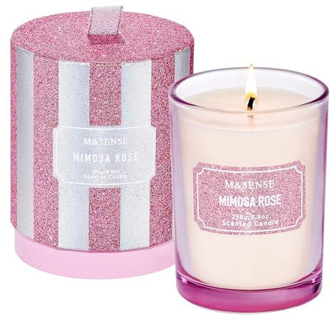 M&SENSE Mimosal Rose Non Toxic Scented Candles Gifts for Women Shiny 250g 50 Hours Soy Candles for Home Decor Friend Organic Aromatherapy Candle for Relaxation Meditation Spa