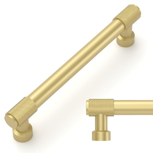Amerdeco 10 Stück Möbelgriffe Matt Gold, 128mm Lochabstand, Aluminiumlegierung Schubladengriffe & Schrankgriffe für Küchenschränke & Kleiderschränke UK0070