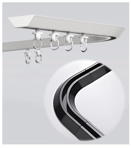 Cortina divisora de habitación en V, color negro, riel para cortina de techo, 90°, flexible y curvatura en las esquinas