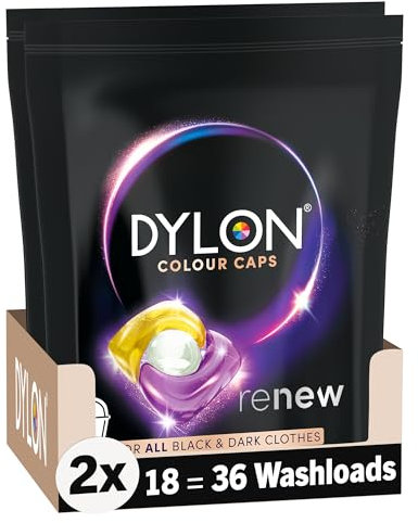 Dylon Black and Dark Caps Pack of 2 (18 Wash Loads) in total 36 Wash Load, Liquid Laundry Detergent for all Coloured Clothes, Colour Washing Detergent to Revitalise Colours and renew in every wash