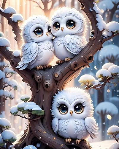 KAXSFE Diamond Painting Kinder, Diamant Painting Bilder Mädchen Tiere Eule, Diamond Painting Kinder ab 4 5 6 7 8 9 Jahre Mosaikherstellung Kits für Home Haus Deko und Geschenke (30 x 40 cm)