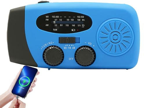 Radio Manivela Emergencia, Radio Meteorológica, De Alerta Portátil, Linterna Am/FM Portátil USB Solar Manivela Carga, Linterna LED para Correr, Caminar, Casa, Supervivencia, Camping