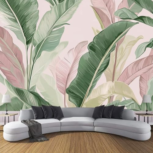 ANALTIRCE 3D Papier Peint Feuilles Bananier Plantes Tropicales Élégantes 400×280cm Tissus Non Tissés Papier Peint Panoramique Pour Salon Chambre Chambre D'Enfant Décoration Murale