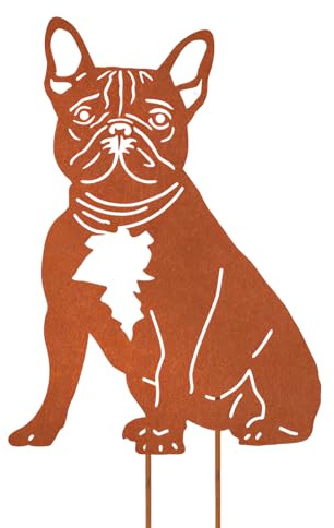 VerLuky Französische Bulldogge Gartenstecker Rost,Roststecker Metall Hund für Draußen,Gartendeko Hund,Rost Deko für Garten