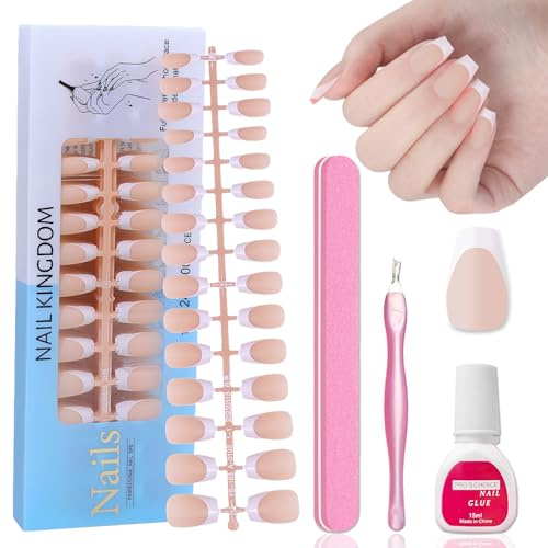 Coffin Nageltips 240 Stück - Nackt French Künstliche Fake Nägel mit Box - Matt Press On Nails Ballerina - Künstliche Nägel Nail Art DIY - Full Cover Soft Gel Nail Tips in 15 Größen (Nude)