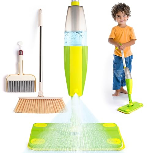 Kinder Montessori Putzset - Kinder Wischmopp und Besen zum Richtigen Putzen | Kindgerechtes Design,Kinder Reinigung Set für Rollenspiel, Haushalt, Geschenk für Kinder, Montessori Spielzeug ab 3