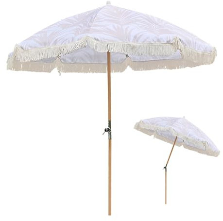 Generisch 180 cm Kippbarer Terrassenschirm mit Quaste, Böhmischer Faltbarer Strandschirm, Tragbarer Gartenschirm UV 50+ for Hinterhof, Pool
