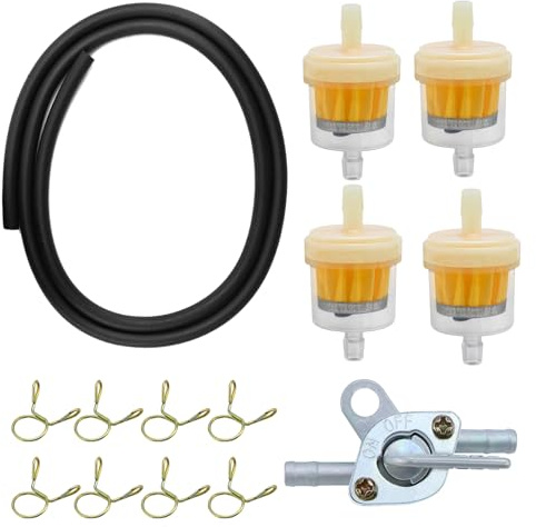 NCTNCX Benzinschlauch Kit, inkl 4 Stück 6mm Kraftstofffilter, 1m Benzinschlauch, 8 Stück Schlauchschellen, 1 Stück Kraftstoffhahn Filtertank für Auto Motorrad (6mm)