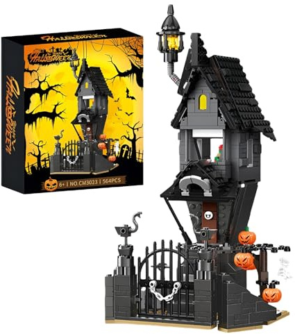Haunted Mansion Bausteine (564 Teile), Halloween Horror Schloss Ziegelsteine Modell Spielzeug mit Kürbissen, Spooky DIY Architektur Baukasten, Home Decor Geschenk für Erwachsene & Kinder Alter 6