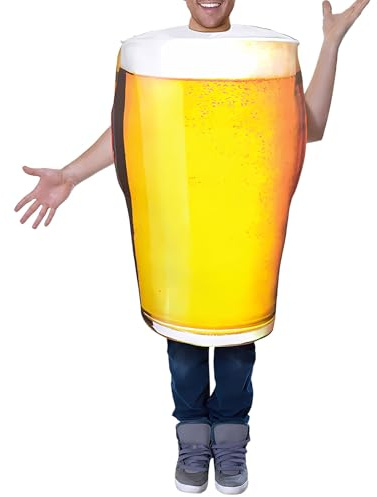PINTUTU Bierkostüm Erwachsenes Herren Bierkrug Jumpsuit Kostüm Bier Kostüm Oktoberfest Cosplay Kostüm für Oktoberfest Party, Cosplay, Halloween, Karneval Outfits