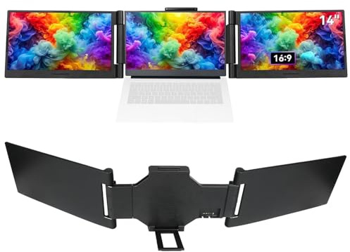 PUSOKEI Moniteur Portable Double 14,1 Pouces, 2 écrans Complets HD avec Support intégré et Rotation de 180 Degrés, pour Ordinateur Portable PC Phone MacOS Winos (Prise UE)