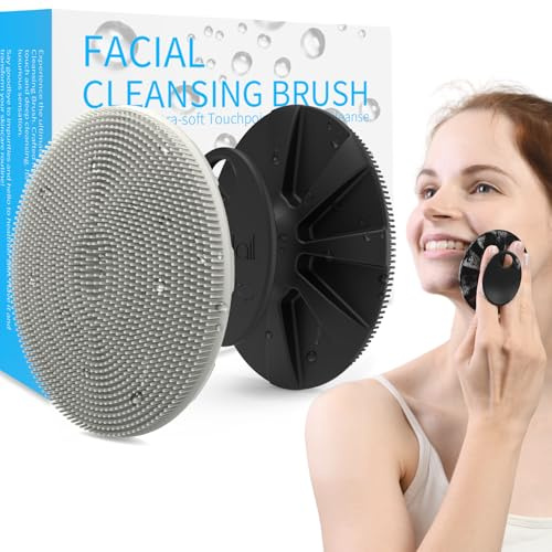 Silicone Face Scrubber 2 Pack, BEAUTAIL Manual Facial Cleansing Brush, Gentle Face Exfoliator for Sensitive Skin, Skin Care Exfoliating Face Brush for Men and Women, Black+Starlight