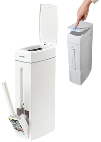 Compact Bathroom Trash Bin, Space Saving Trash Can Bathroom Trash-Can With Toilet Brush, Narrow Waste Cans With Lid, Slim Design Waste-Bin For Bathrooms