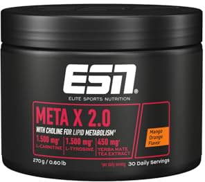 ESN Meta X 2.0, 270 g, Mango Orange, mit Pflanzenextrakten, 30 Portionen | Glycin, Cholin, Niacin, Selen und Koffein, made in Germany