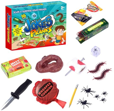 GTFYUDGH Prank Set, 23,5x17x4cm 16X Scherzspielzeug Set, Scherzartikel Kinder Lustig Sets, Prank Kids Box Scherzartikel Sets, Streich Und Scherzspielzeug Box SetFür Familie Und Freunde