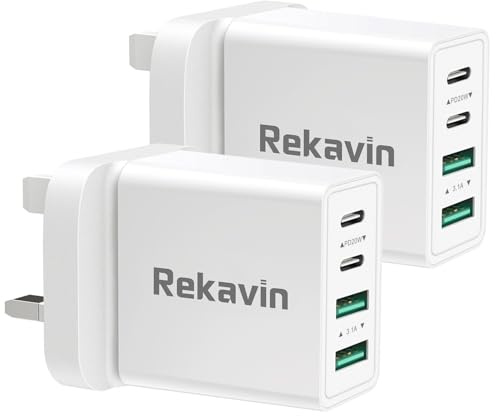 USB C Plug Fast Charge,40W 4-Port Multi USB Charger Plugs UK 2Pack | with Dual USBC Port Phone Type C Power Adapter Charging for Apple iPhone 17 16e 16 15 14 13 12 11 Pro Max Plus iPad 10th A16