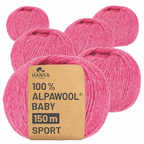 HANSA-FARM | 100% Baby Alpakawolle in 50+ Farben (kratzfrei) - 300g Set (6 x 50g) - weiche Alpaka Wolle zum Stricken & Häkeln in 6 Garnstärken by Hansa-Farm - Himbeersahne Heather (Rosa/Pink)