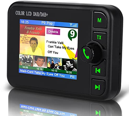DAB/DAB+Autoradio Adapter,2,4 LCD Display mit Bluetooth Freisprecheinrichtung+DAB Transmitter+FM Transmitter + Aux in/Out + TF Karte Musik Spielen+KFZ Ladegerät
