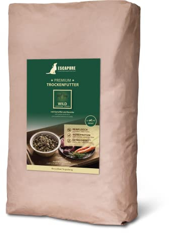 Escapure Adult Trockenfutter Hund 12kg Beutel WILD - Hundefutter trocken mit Rapsöl & Amarant - Alleinfuttermittel für ausgewachsene Hunde getreidefrei - Hundenahrung mit hohem Fleischanteil