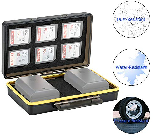 JJC Estuche Tarjeta SD para 6 Tarjetas SD con 2 Ranuras para baterías Canon LP-E6 LP-E8 LP-E12 LP-E17 NB-13L Sony NP-FZ100 NP-FW50 NP-BX1 Fujifilm NP-W126 NP-W126S NP-95 Nikon EN-EL15 EN-EL14