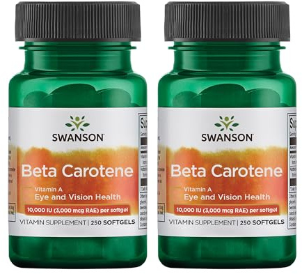 Swanson Beta-Carotene, Vitamin A 3000 mcg, 250 Softgels, 2 Pack