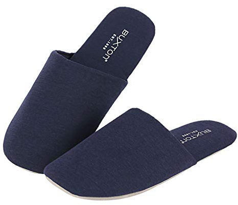BUXTON Cozy Lightweight and Memory Foam Indoor Slippers for Womens and Mens(unisex), Foldable Slippers with Mesh bag-For Home,Travel, Spa and Hotel(Navy,L/XL)