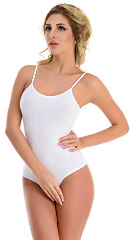Magi Damenbody | Damen Stringbody mit Spaghettiträger - S M L XL Unterzieh-Body optimale Passform | Damen String Bodysuit für Frauen (Weiß, M)
