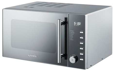 VYTRONIX VY-C900M 900W Digital Microwave Oven | Freestanding Microwave with 5 Power Levels, Clock & Timer Function | Silver Microwave with Mirrored Front, 25 Litre Capacity