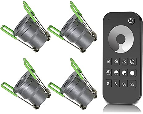 3W LED Mini Einbaustrahler, Aluminium, IP65 Wassergeschützt, 3000K Warmweiß, Dimmbar, Funk-Netzteil, Minispots für Innen- und Außenbeleuchtung (Anthrazit, 4x Minispot)