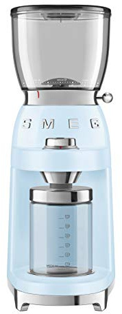Smeg CGF01PBUK Coffee Grinder, Aluminium Construction, 50's Retro Style, 8 Programme Settings and 3 Grinding Grades, Pastel Blue