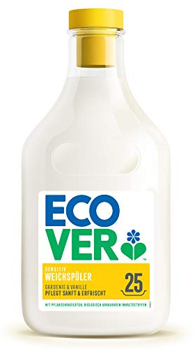 Ecover Suavizante Gardenia & Vainilla (750 ml/25 lavados), Suavizante ecológico para ropa suave y perfumada.