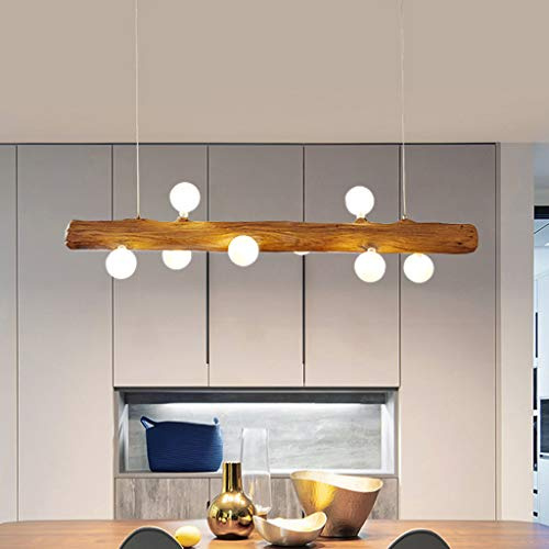 Lampada A Sospensione LED in Legno Tavolo Da Pranzo Rustico Luci Pendenti Moderna Fatta Ciondolo Vetro 8 * G4 Paralume Regolabile in Altezza Lampadari Cucina Soggiorno Bar Ufficio Light Cafe Soffitto