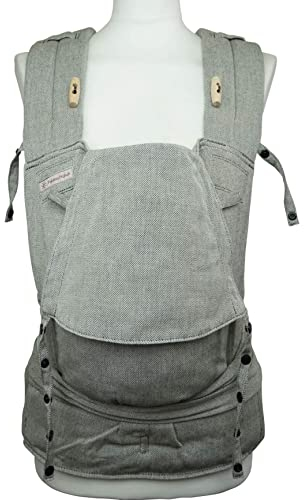 Babytrage Fräulein Hübsch SoftTai V2 Halfbuckle in Silver für Neugeborene ab Geburt bis Kleinkindalter (Gr. 50/56-80/86) - ergonomisch wie im Tragetuch - Bauch- und Rückentrage - 100% Biobaumwolle