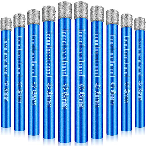 Dry Diamond Drill Bits Set 10 PCs 1/4 6mm Small Diamond Hole Saw Kit for Granite Marble Porcelain Tile Ceramic Stone Glass Hard Materials (not for Wood) Round Shank