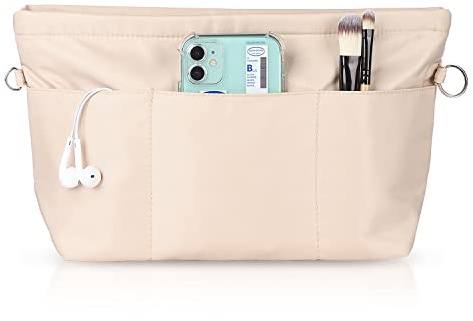 Handtaschen Organizer, Etercycle Taschenorganizer Nylon mit Schlüsselbund, Innentaschen Wasserdicht für Handtaschen Organizer (Beige, Groß)