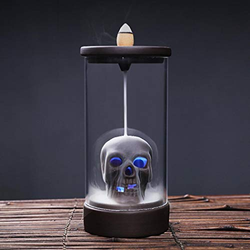 Gelory Skull Backflow Incense Burner - Ceramic Incense Holder, Cones & Sticks, LED Home Decor with 10 Free Cones