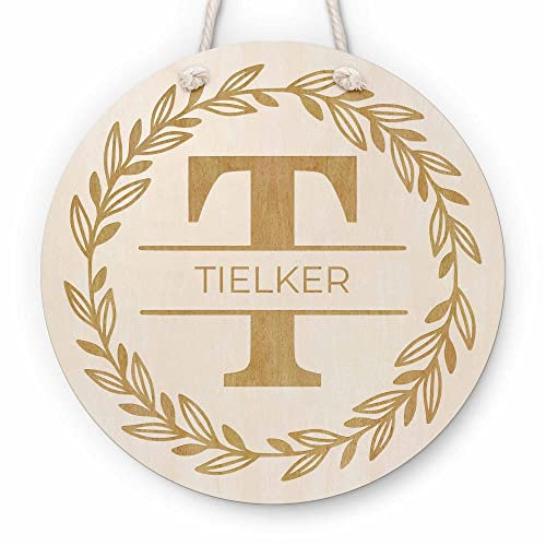 Holz Namensschild personalisiert | Holzschild graviert mit Wunschtext, wählbarem Anfangsbuchstaben als Wandschild Dekoschild Türschild | Schild für Zimmertür