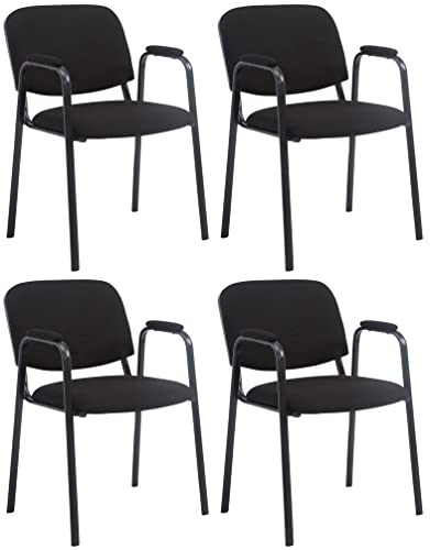 CLP Set 4 Sillas Apilables Ken Pro con Reposabrazos Acolchados de Tela, para Conferencia y Oficina, Estructura Negra Resistente 150 kg, Color:Negro