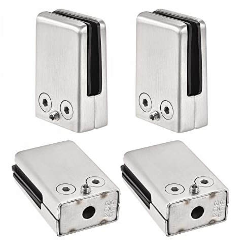 sourcing map 304 Stainless Steel Glass Clamp, 4Pcs Glass Clip Flat Bottom Square Glass Bracket for Thickness 10-12mm Glass Balustrade Staircase Handrail Glass Holder