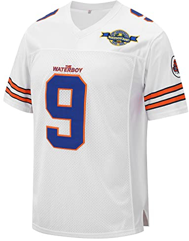 kioken Waterboy Jersey Bobby Boucher #9 Adam Sandler Mud Dogs Bourbon Bowl fotbollströjor, Vitt, XXL