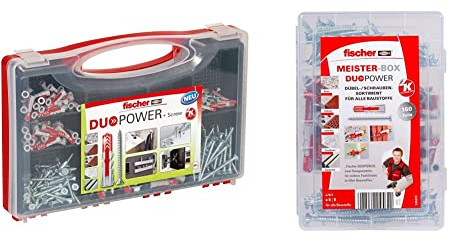 Fischer RED-BOX DUOPOWER + Schrauben, Sortimentbox, 280-teilig mit Schrauben & DUOPOWER Dübel in verschiedenen Größen, vorsortiertes Set, rot/grau & 535972 MEISTER-BOX DUOPOWER + Schraube, Rot/Grau