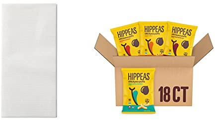 Hoffmaster 120072 Linen-Like Select Dinner Napkin & Hippeas Organic Chickpea Puffs, Variety Pack: Vegan White Cheddar, Nacho Vibes, Barbecue, Sriracha, 1 Ounce (Pack of 18)