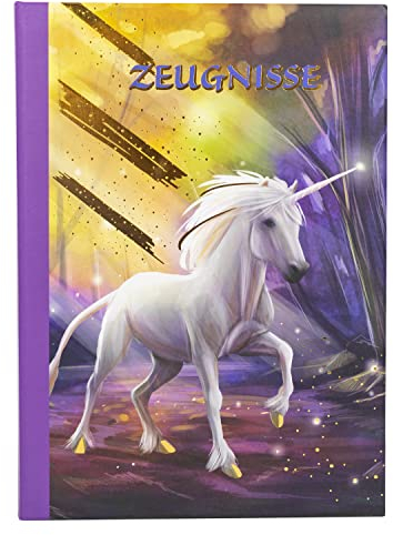 Idena 20132 - Zeugnismappe im Einhorn Design, mit 12 Hüllen für DIN A4 Format, Aubergine