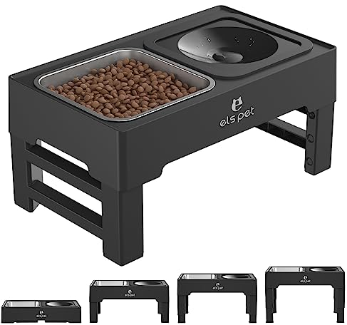 ELS PET Erhöhter Hundenapf: 2-in-1 Auslaufsicher Faltbarer Wassernapf & Edelstahl Napf mit 4 Höhenverstellbarer Napfständer für Große Mittelgroße Kleine Hunde & Haustiere zu Hause