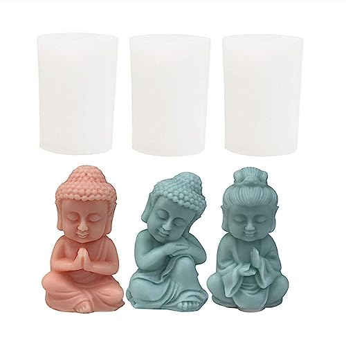 Xidmold 3 Stück Buddha Silikonform Kerzengießform 3D Buddha Kerzenform Gipsform Seifenform Buddha Gießform für Gips, Seife, Sojawachs Kerzen